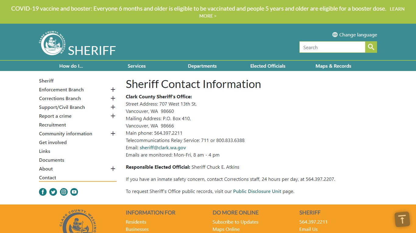 Sheriff Contact Information | Clark County
